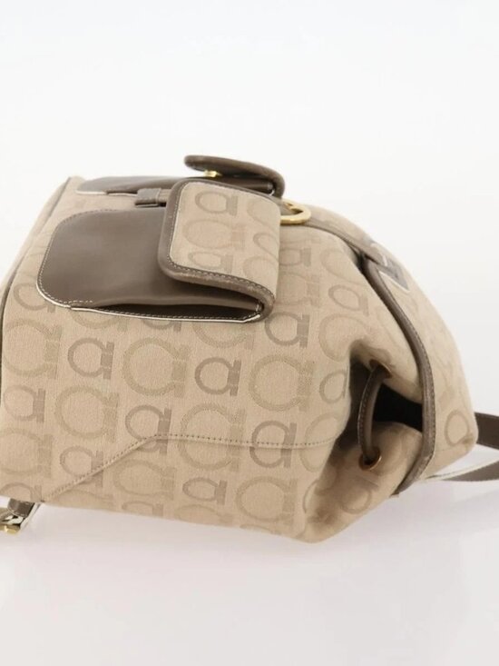 Salvatore Ferragamo Gancini Backpack Canvas Beige Gold Auth BA10432 main image 10